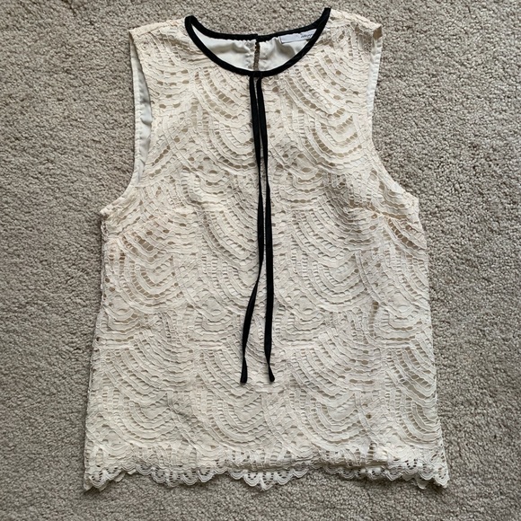 Halogen Tie Neck Lace Blouse Color Ivory Size XSP - Picture 2 of 5